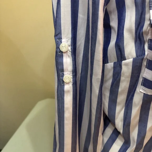 New York & Company Navy and White Striped Shirt - Picture 3 of 5